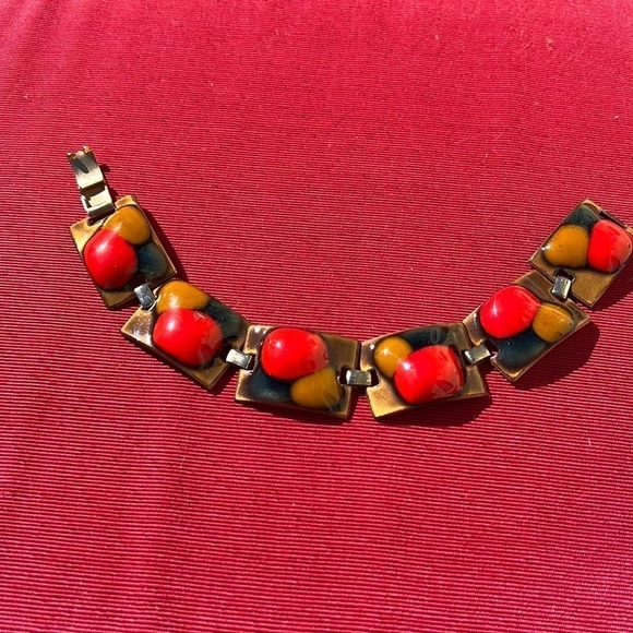 Kay Denning MCM Enamel on Copper Bracelet Vintage Signed - Picture 3 of 11